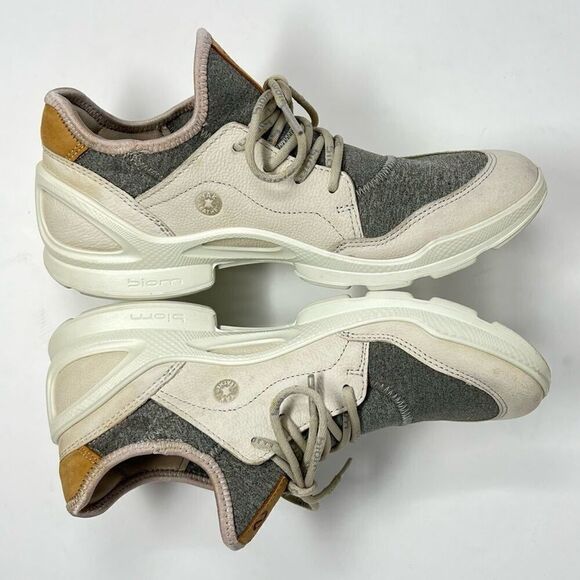 ECCO Biom Street Lace Gravel Wild Dove Gray and Cream Leather Sneaker Size 6.5 - Picture 5 of 11